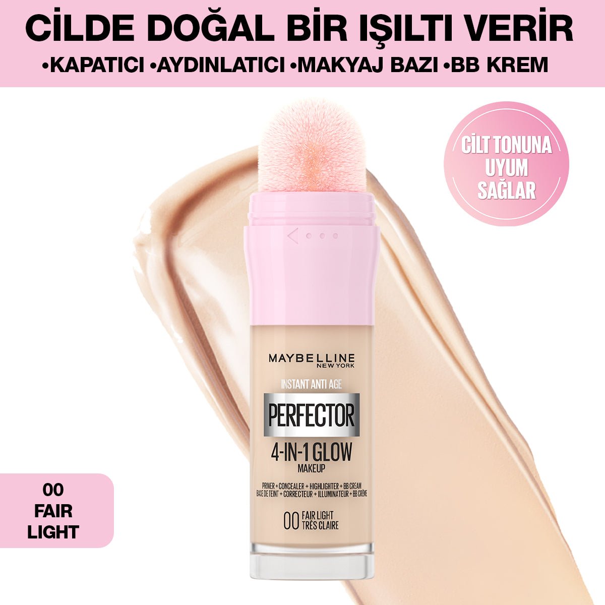 Maybelline Instant Perfector Glow 4 Etki 1 Arada Fondöten - 00 Fair Light - Melori