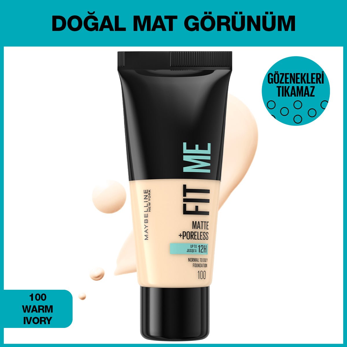 Maybelline New York Fit Me Matte+Poreless Fondöten - 100 Warm Ivory - Melori