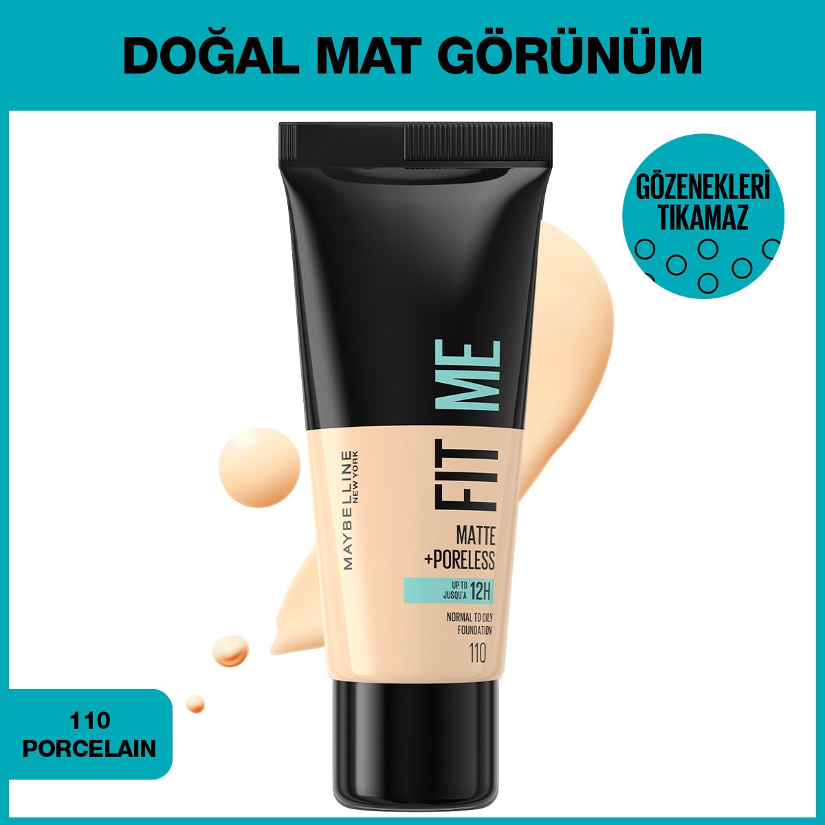 Maybelline New York Fit Me Matte+Poreless Fondöten - 110 Porcelain - Melori