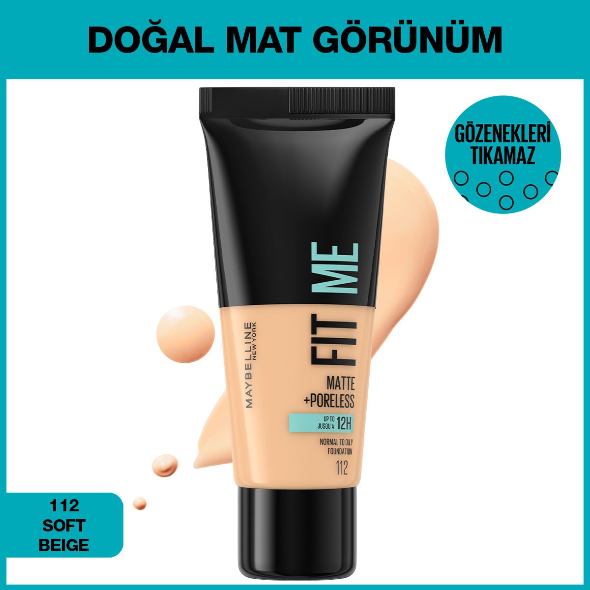 Maybelline New York Fit Me Matte+Poreless Fondöten - 112 Soft Beige - Melori