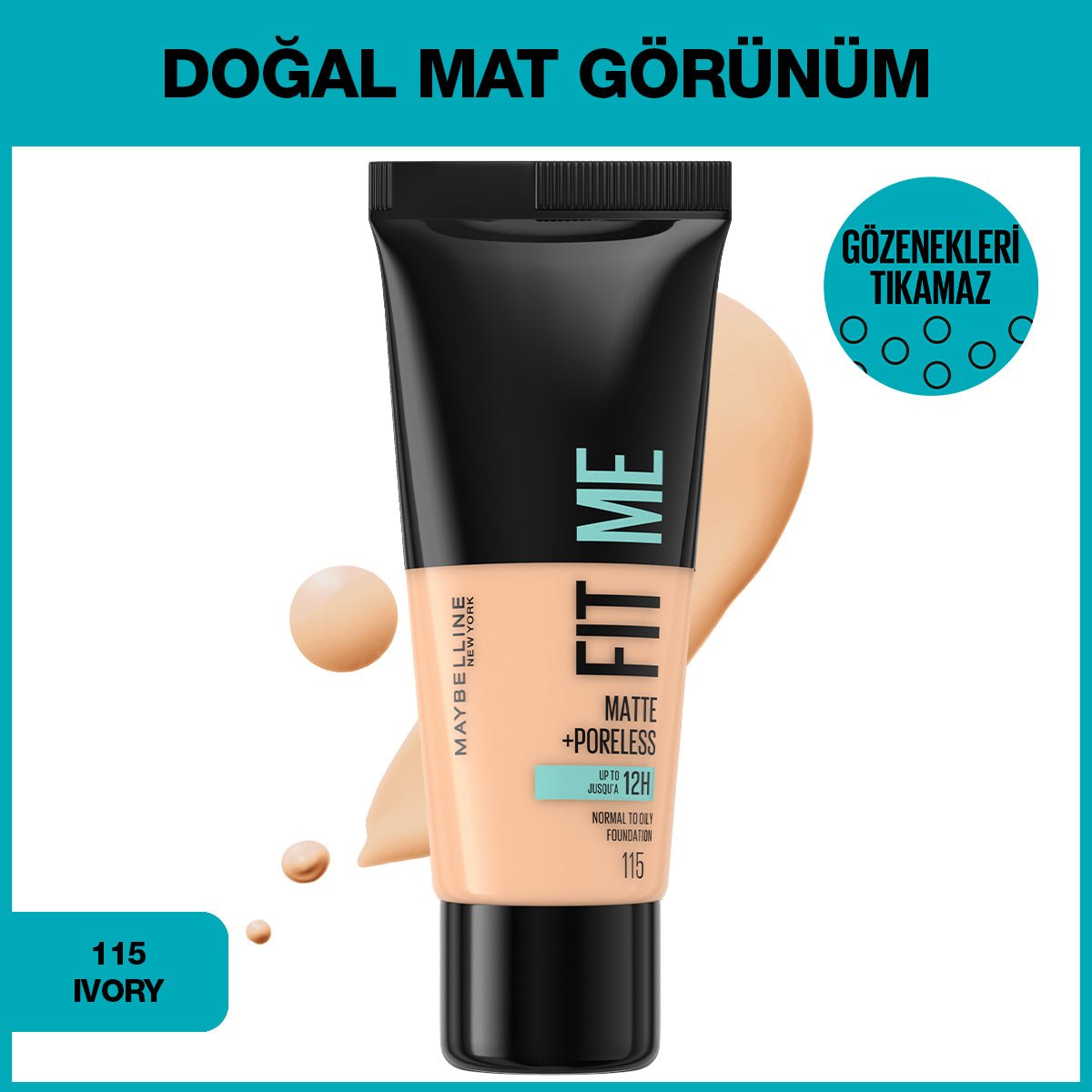 Maybelline New York Fit Me Matte+Poreless Fondöten - 115 Ivory - Melori