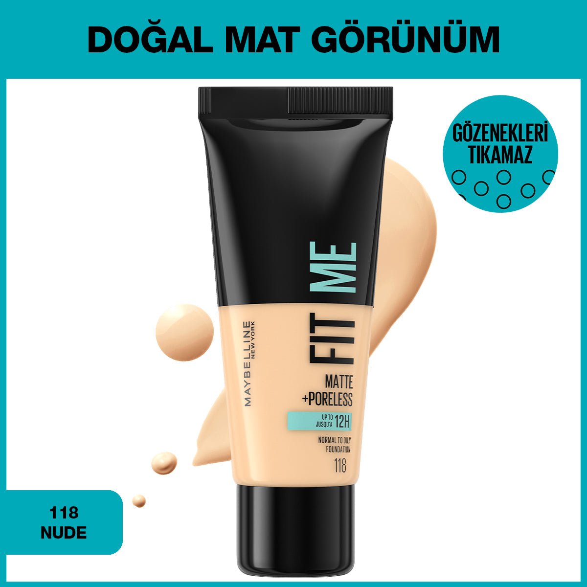 Maybelline New York Fit Me Matte+Poreless Fondöten - 118 Nude - Melori