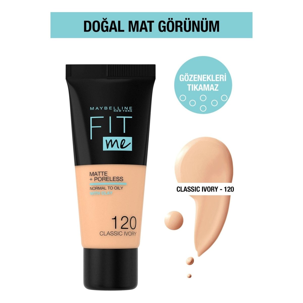 Maybelline New York Fit Me Matte+Poreless Fondöten - 120 Classic Ivory - Melori