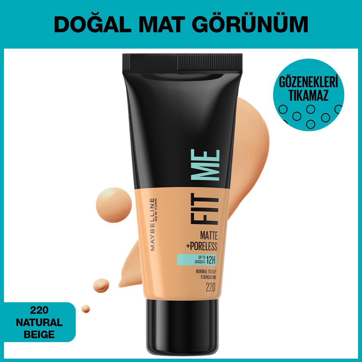 Maybelline New York Fit Me Matte+Poreless Fondöten - 220 Natural Beige - Melori