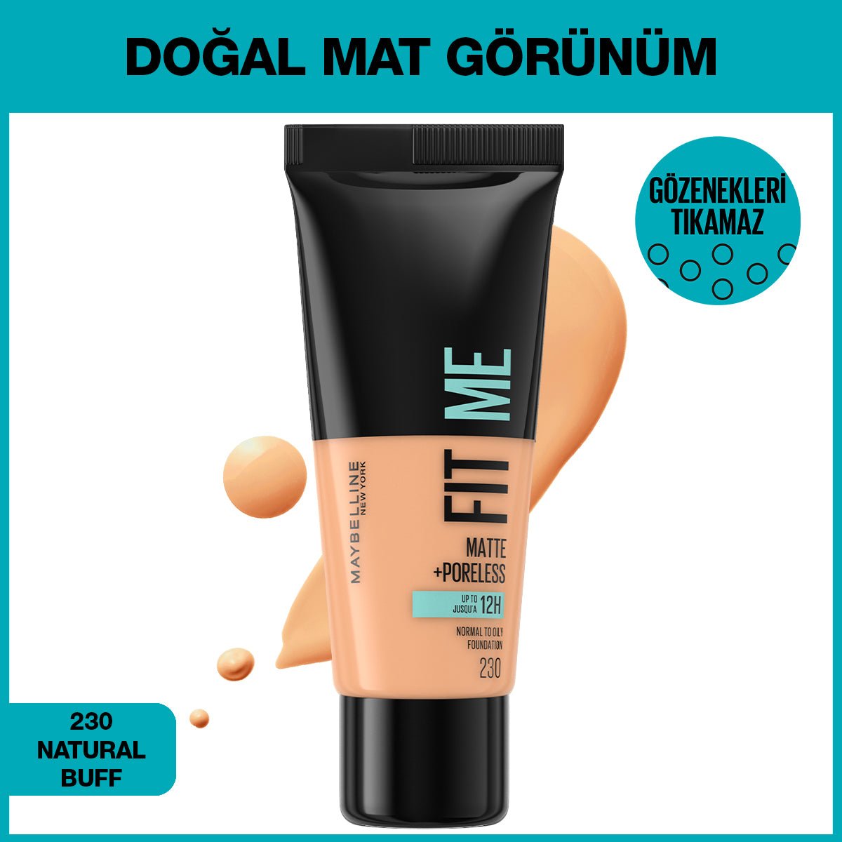 Maybelline New York Fit Me Matte+Poreless Fondöten - 230 Natural Buff - Melori