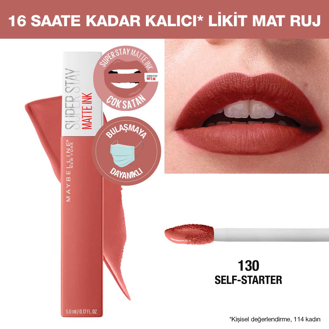 Maybelline New York Super Stay Matte Ink Likit Mat Ruj - 130 Self - Starter - Nude/Kahve - Melori