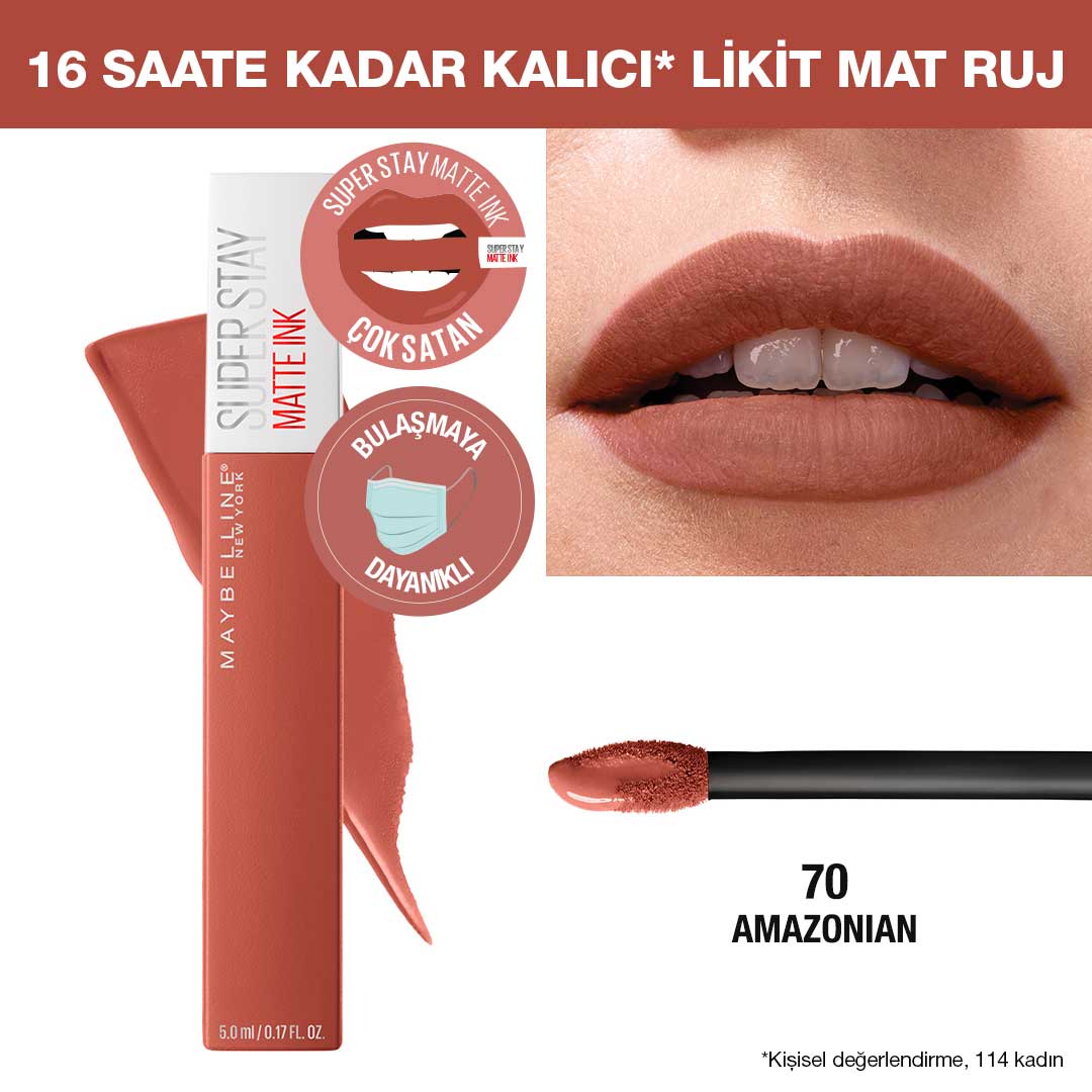 Maybelline New York Super Stay Matte Ink Likit Mat Ruj - 70 Amazonian - Kahverengi - Melori