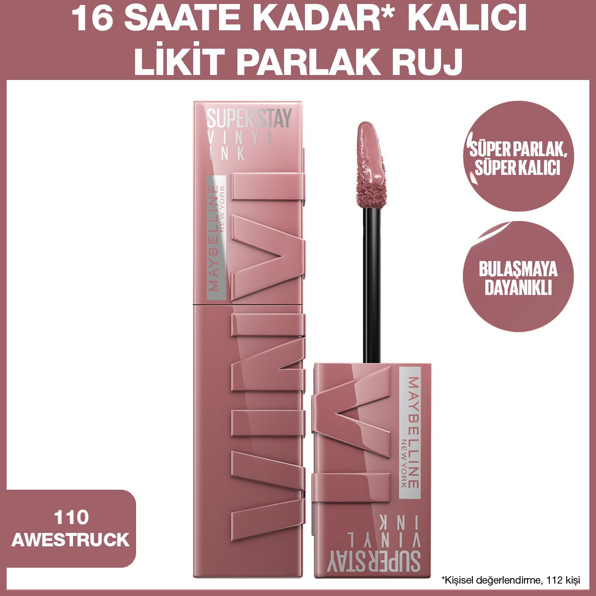 Maybelline New York Super Stay Vinyl Ink Uzun Süre Kalıcı Likit Parlak Ruj 110 Awestruck - Melori