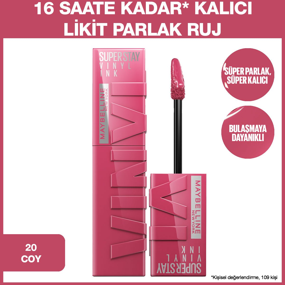 Maybelline New York Super Stay Vinyl Ink Uzun Süre Kalıcı Likit Parlak Ruj 20 Coy - Melori