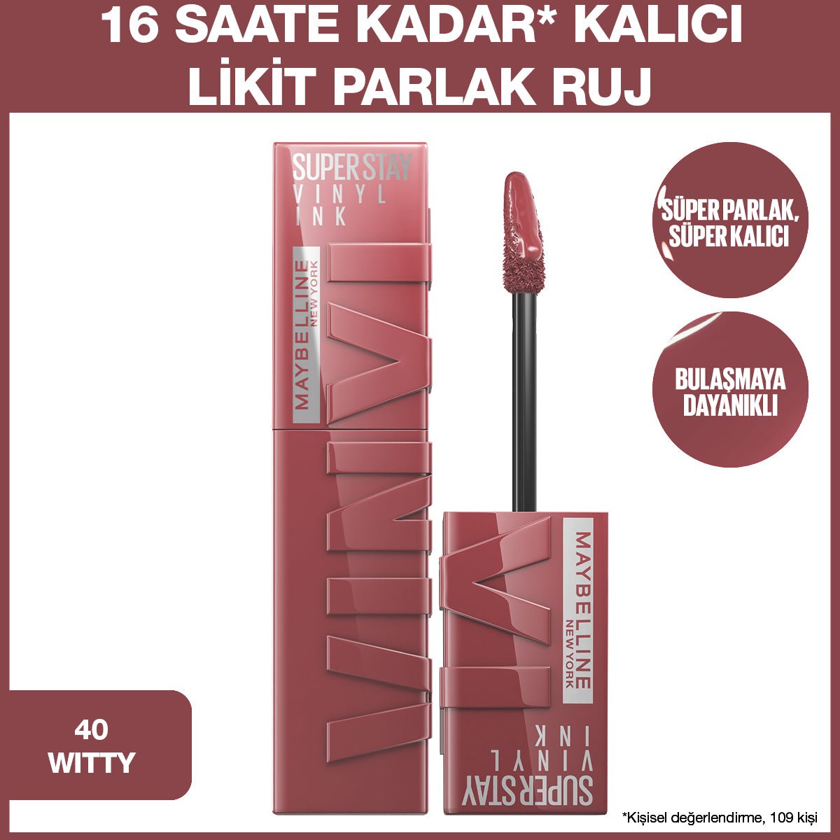 Maybelline New York Super Stay Vinyl Ink Uzun Süre Kalıcı Likit Parlak Ruj 40 Witty - Melori