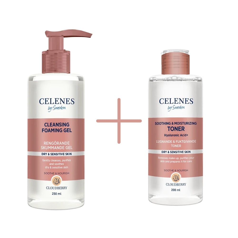Celenes by Sweden Cloudberry Cleasing Foaming Gel 250 ml / 8.5 fl oz &amp; Soothing &amp; Moisturizing Toner 200 ml / 6.8 fl oz