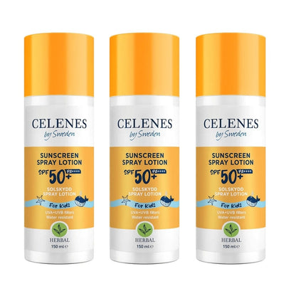 Celenes by Sweden Herbal Sunscreen Spray Lotion for Kids  50 Spf  150 ml / 5 fl oz -3 Pack