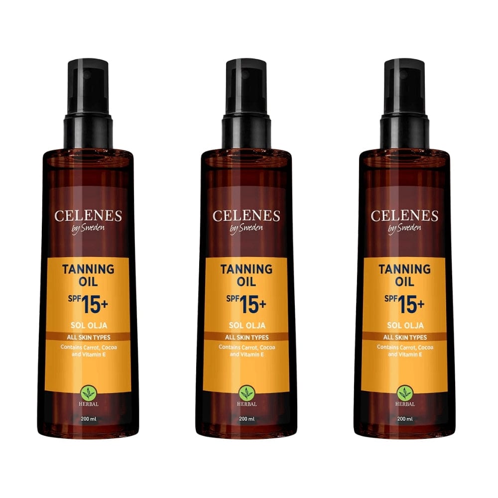 Celenes by Sweden Herbal Tanning Oil Spf 15+ 200 ml / 6.8 fl oz -3 Pack