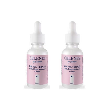 Celenes by Sweden Rena AHA 10% + BHA 2% + Arctic Chaga Mushroom + Lactic 30 ml-2 Pack