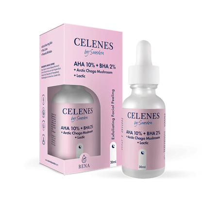 Celenes by Sweden Rena AHA 10% + BHA 2% + Arctic Chaga Mushroom + Lactic 30 ml-3 Pack