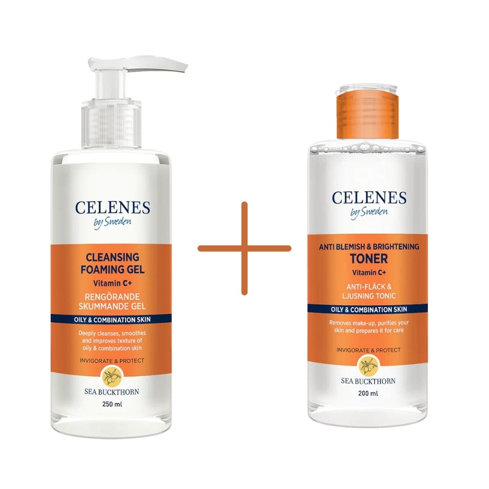 Celenes by Sweden Sea Buckthorn Cleansing Foaming Gel 250 ml / 8.5 fl oz &amp; Anti Blemish &amp; Brightening Toner 200 ml / 6.8 fl oz