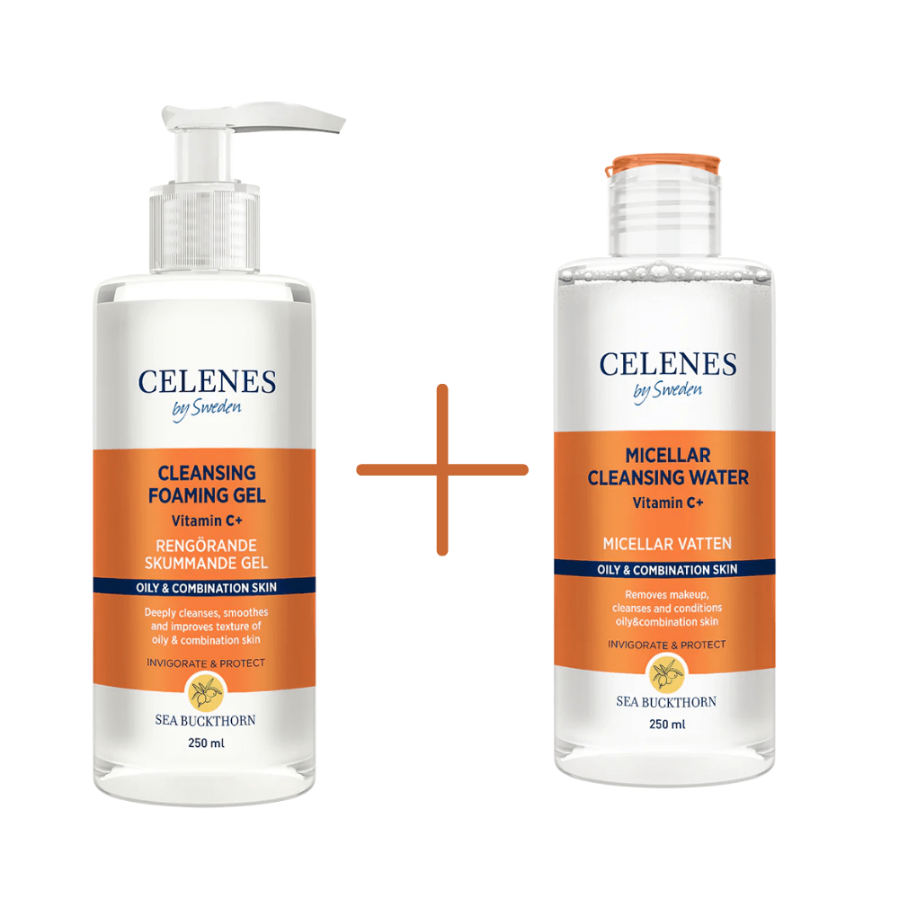 Celenes by Sweden Sea Buckthorn Cleansing Foaming Gel 250 ml / 8.5 fl oz &amp; Buckthorn Micellar Cleasing Water 250 ml / 8.5 fl oz