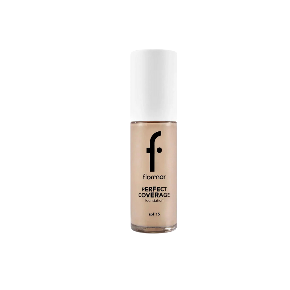 Flormar Perfect Coverage Highly Pigmented &amp; Semi-gloss Finish SPF15 Foundation 30ml - 100 Light Ivory