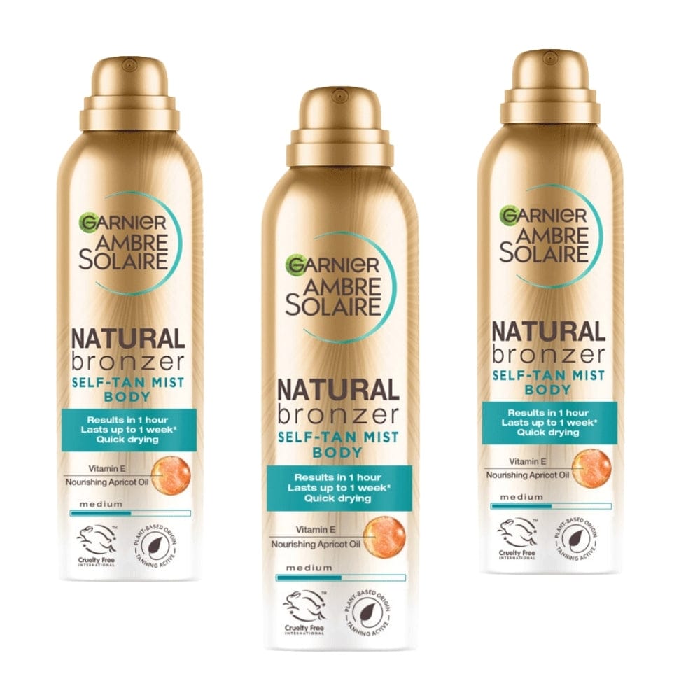 Garnier Ambre Solaire Natural Bronzer Self-tan Mist Body Spray , Medium 150ml 3 Pack