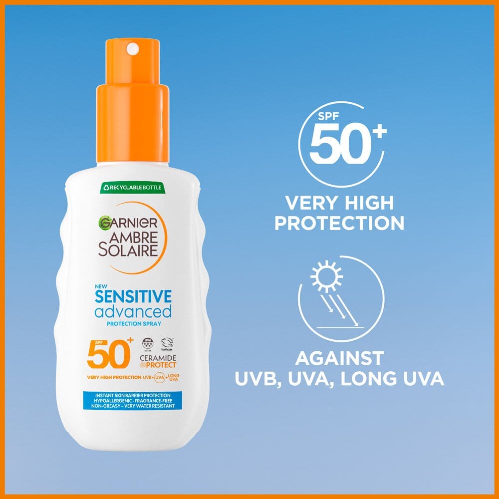 Garnier Ambre Solaire SPF 50+ Sensitive Advanced Sun Spray  150 ml / 5 fl oz 2 Pack