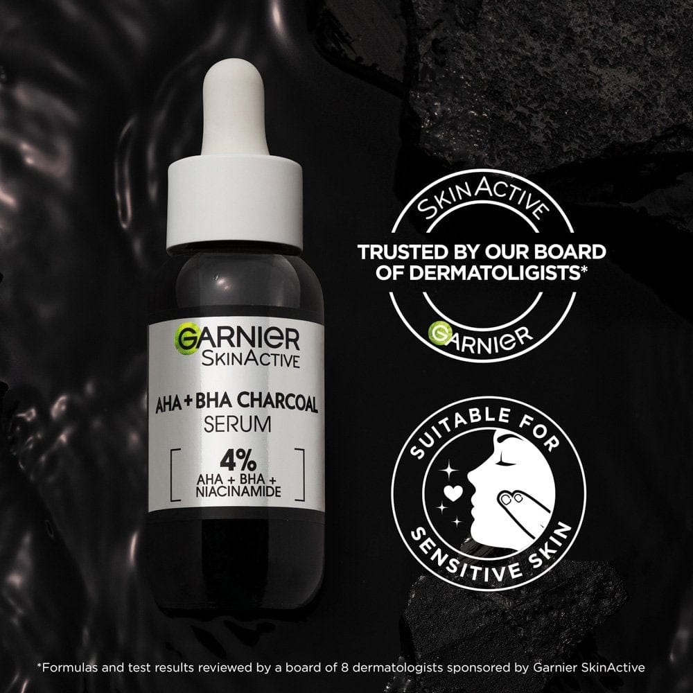 Garnier Skin Active 4% AHA + BHA &amp; Niacinamide Charcoal Face Serum 30 ml 3 Pack