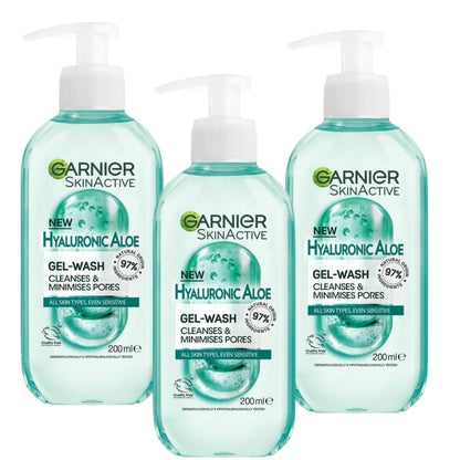 Garnier Skin Active Hyaluronic Aloe Gel Cleanser 200 ml 3 Pack
