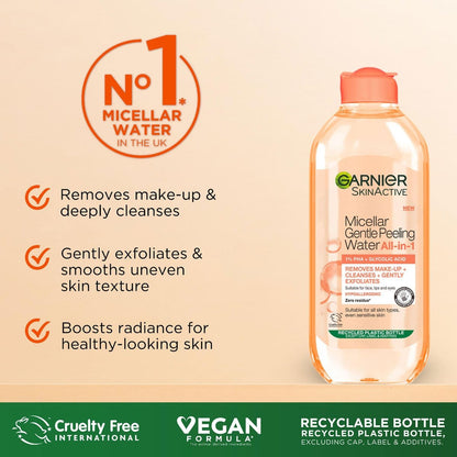 Garnier Skin Active Micellar Gentle Peeling Water Cleanse, Exfoliate &amp; Glow 400 ml / 13.5 fl oz 2 Pack