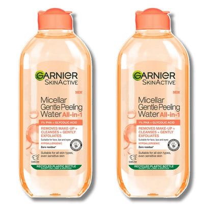Garnier Skin Active Micellar Gentle Peeling Water Cleanse, Exfoliate &amp; Glow 400 ml / 13.5 fl oz 2 Pack