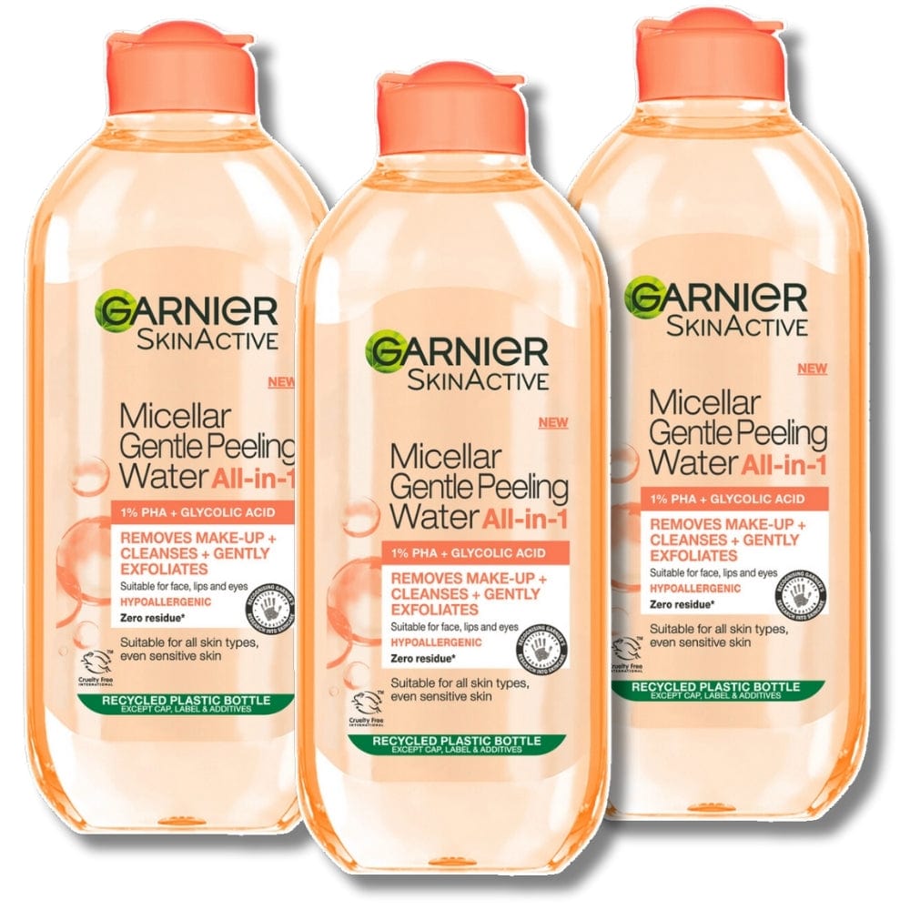Garnier Skin Active Micellar Gentle Peeling Water Cleanse, Exfoliate &amp; Glow 400 ml / 13.5 fl oz 3 Pack