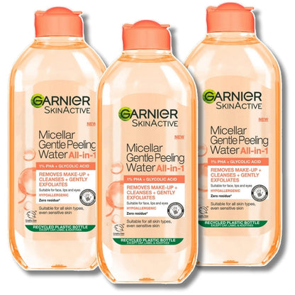 Garnier Skin Active Micellar Gentle Peeling Water Cleanse, Exfoliate &amp; Glow 400 ml / 13.5 fl oz 3 Pack