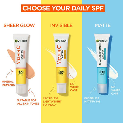 Garnier Skin Active Vitamin C Daily UV Brightening Fluid Invisible, SPF50+ 40 ml 3 Pack