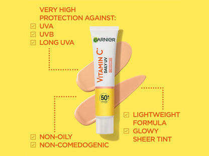 Garnier Skin Active Vitamin C Daily UV Brightening Fluid Sheer Glow, SPF50+ 40 ml 3 Pack