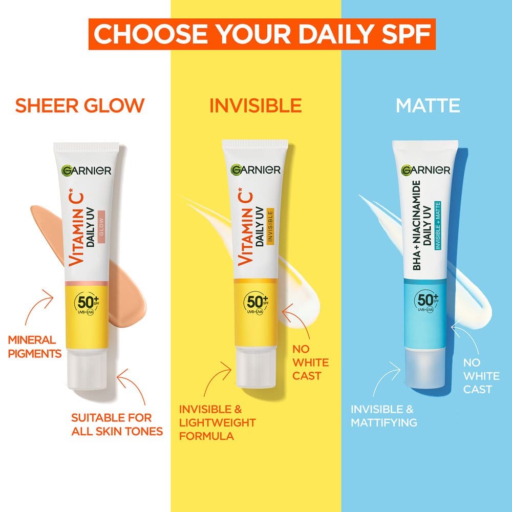 Garnier Skin Active Vitamin C Daily UV Brightening Fluid Sheer Glow, SPF50+ 40 ml 3 Pack