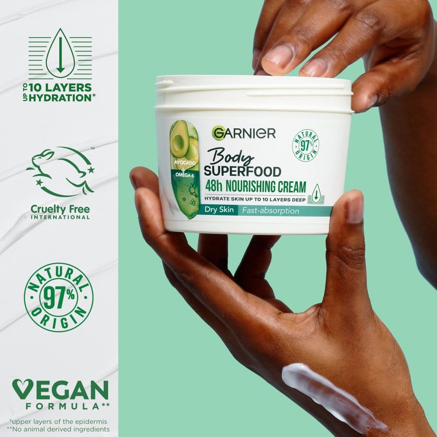 Garnier Superfood Avocado &amp; Omega 6 Superfood Nourishing Body Cream 380ml 3 Pack
