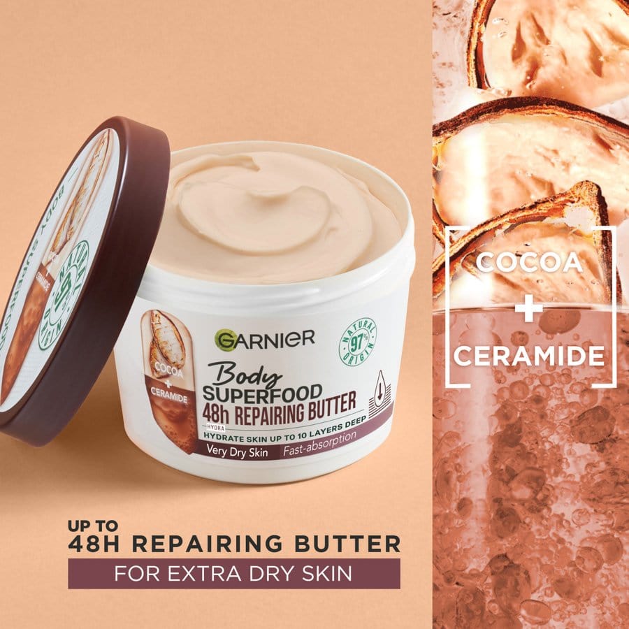 Garnier Superfood Garnier Body Superfood Cocoa &amp; Ceramide Body Cream 380ml 3 Pack