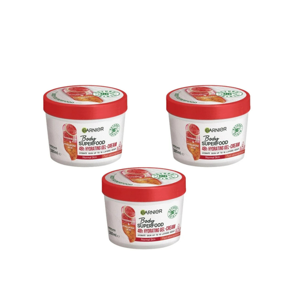 Garnier Superfood Watermelon &amp; Hyaluronic Acid Body Cream 380ml 3 Pack