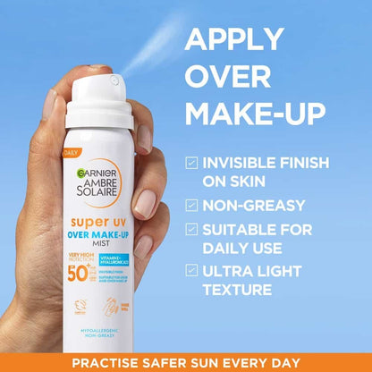 GarnierAmbre Solaire Over Makeup Super UV Protection Mist SPF50 75 ml 3 Pack
