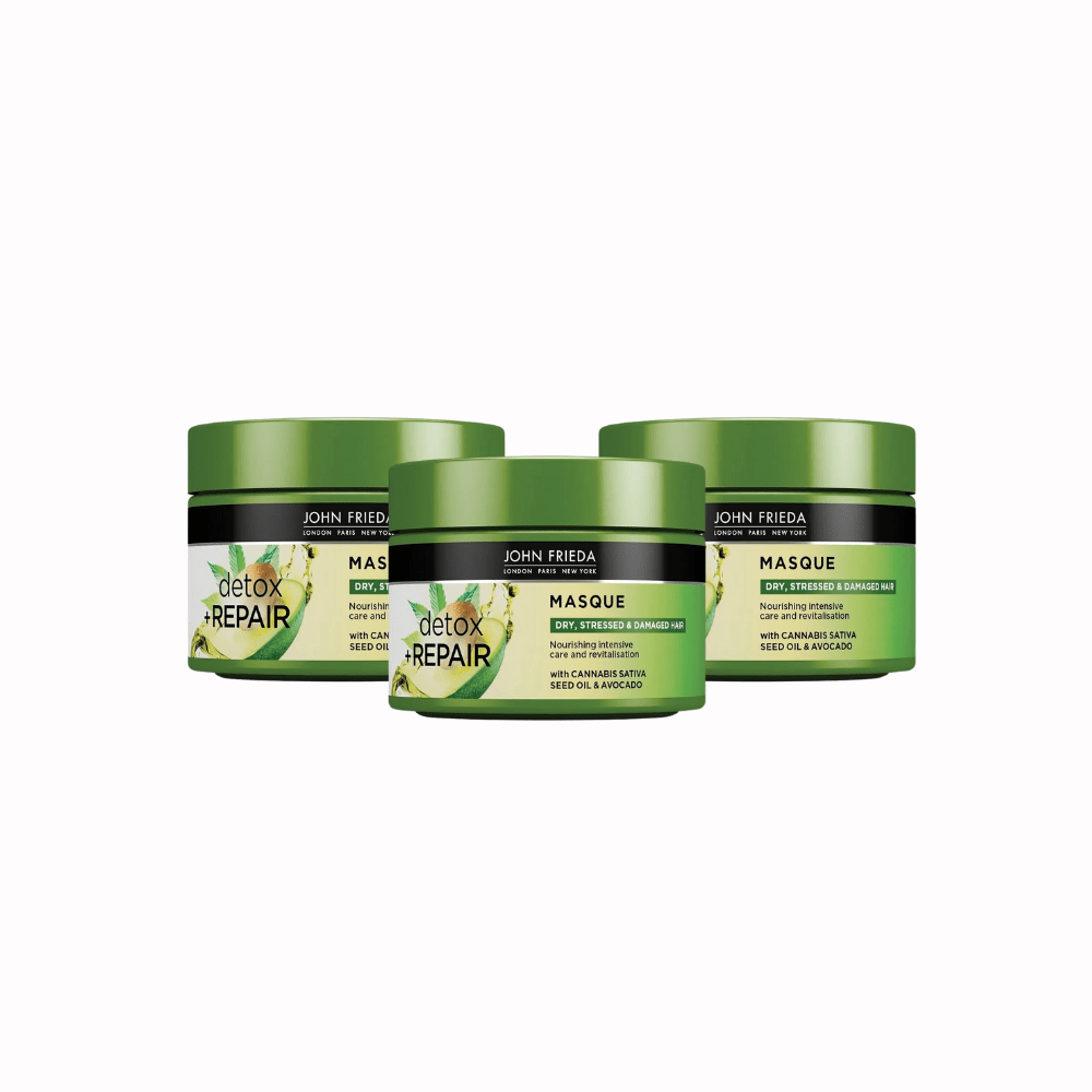 John Frieda Detox &amp; Repair Nourishing and Repairing Hair Care Mask for Dry and Damaged Hair 250ml 3 Pack