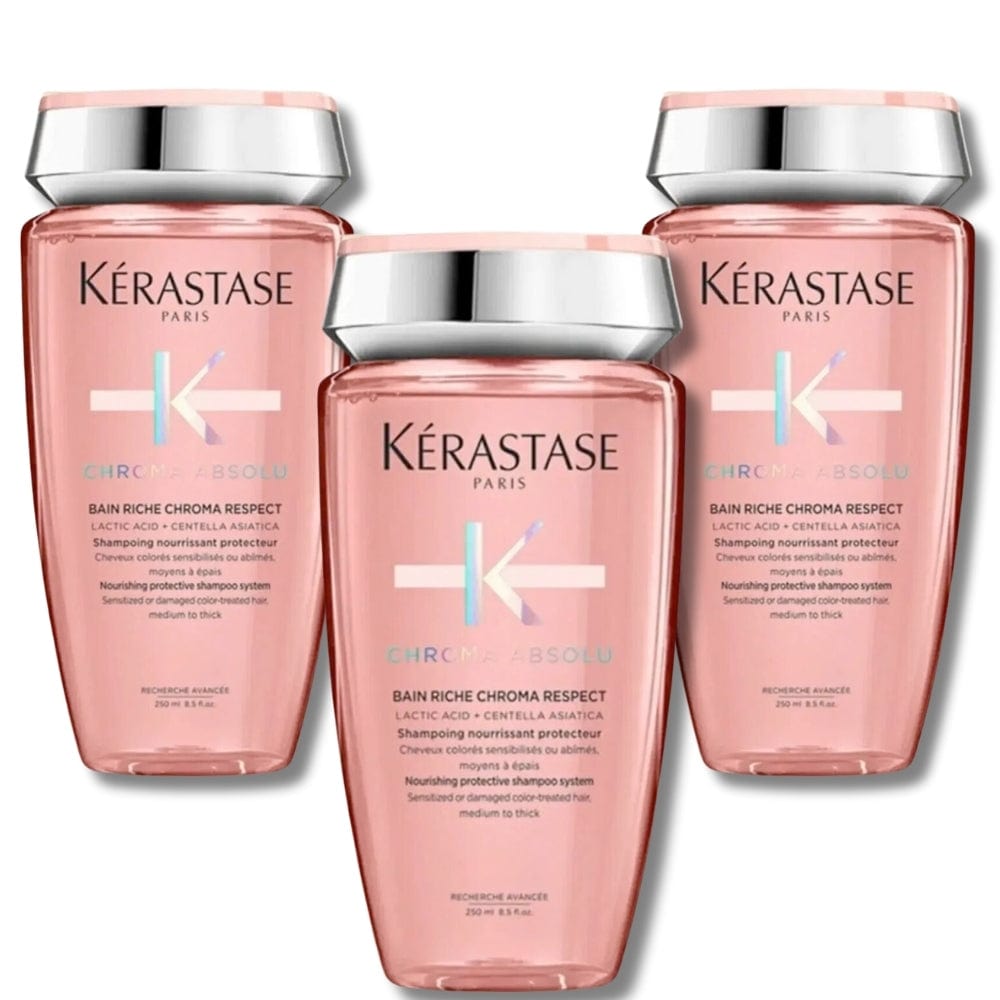Kerastase Chroma Absolu Bain Riche Nourishing and Protective Shampoo for Coloured Hair 250ml 3 Pack