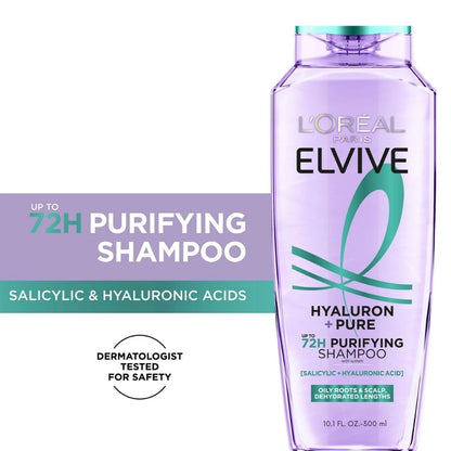 Loreal Elseve Hydra [Hyaluronic] Pure Salicylic Acid Anti-Oil Purifying Shampoo 300 ml -2 Pack