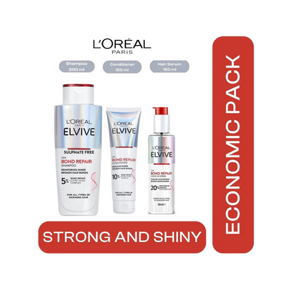 Loreal Paris Elseve (Elvive) Bond Repair 3 Economic Pack Shampoo,Conditioner and Lamination Hair Care Set