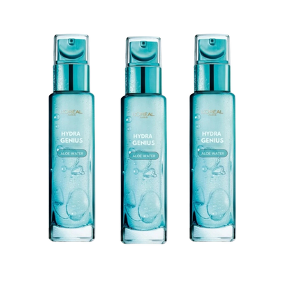 Loreal Paris Hydra Genius Hyaluronic Acid + Aloe Vera Liquid Moisturiser for Normal to Combination Skin, 70ml 3 Pack