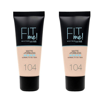 Maybelline Fit Me Matte+Poreless Foundation No:104 Soft Ivory 30ml -2 Pack