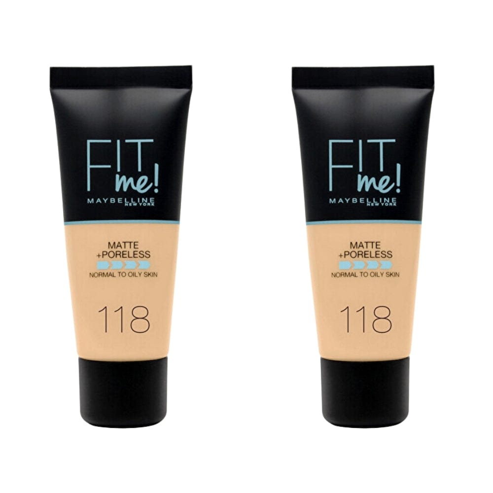 Maybelline Fit Me Matte+Poreless Foundation No:118 Nude 30ml -2 Pack
