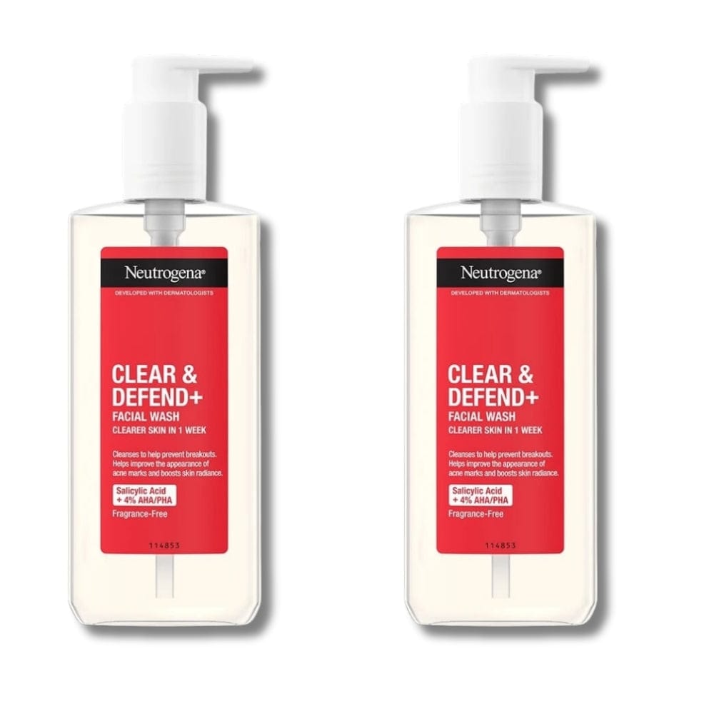 Neutrogena Clear & Defend+ Facial Wash with AHA/BHA/PHA 200ml / 6.8 fl oz 2 Pack