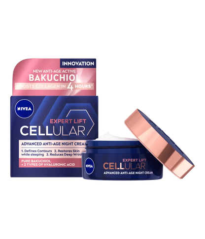 Nivea Cellular Expert Lift Pure Bakuchiol + HA Anti-Age Night Face Cream 50ml / 1.7 fl oz - 3 Pack