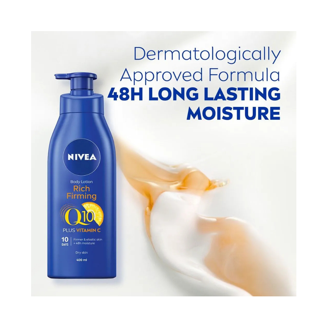 Nivea Q10 + Vitamin C Firming Body Lotion for Dry Skin 400ml / 13.5 fl oz - 3 Pack