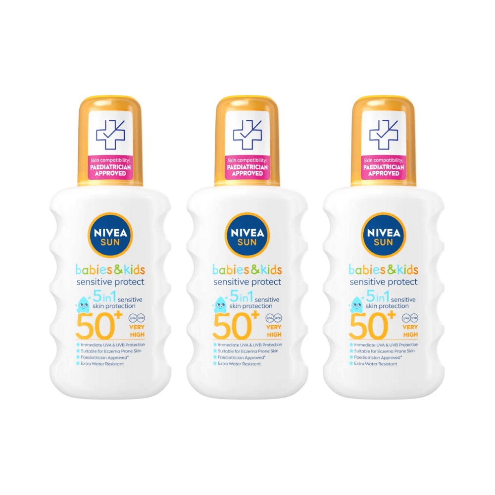 Nivea Sun Kids Sensitive Protect SPF 50+ Sun Lotion Spray 200ml / 6.8 fl.oz - 3 Pack