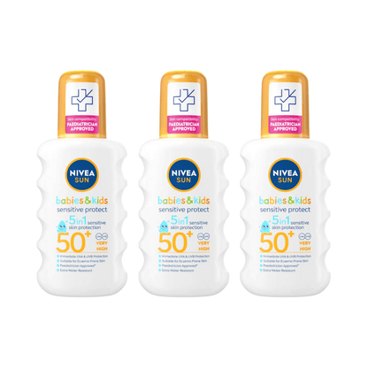 Nivea Sun Kids Sensitive Protect SPF 50+ Sun Lotion Spray 200ml / 6.8 fl.oz - 3 Pack