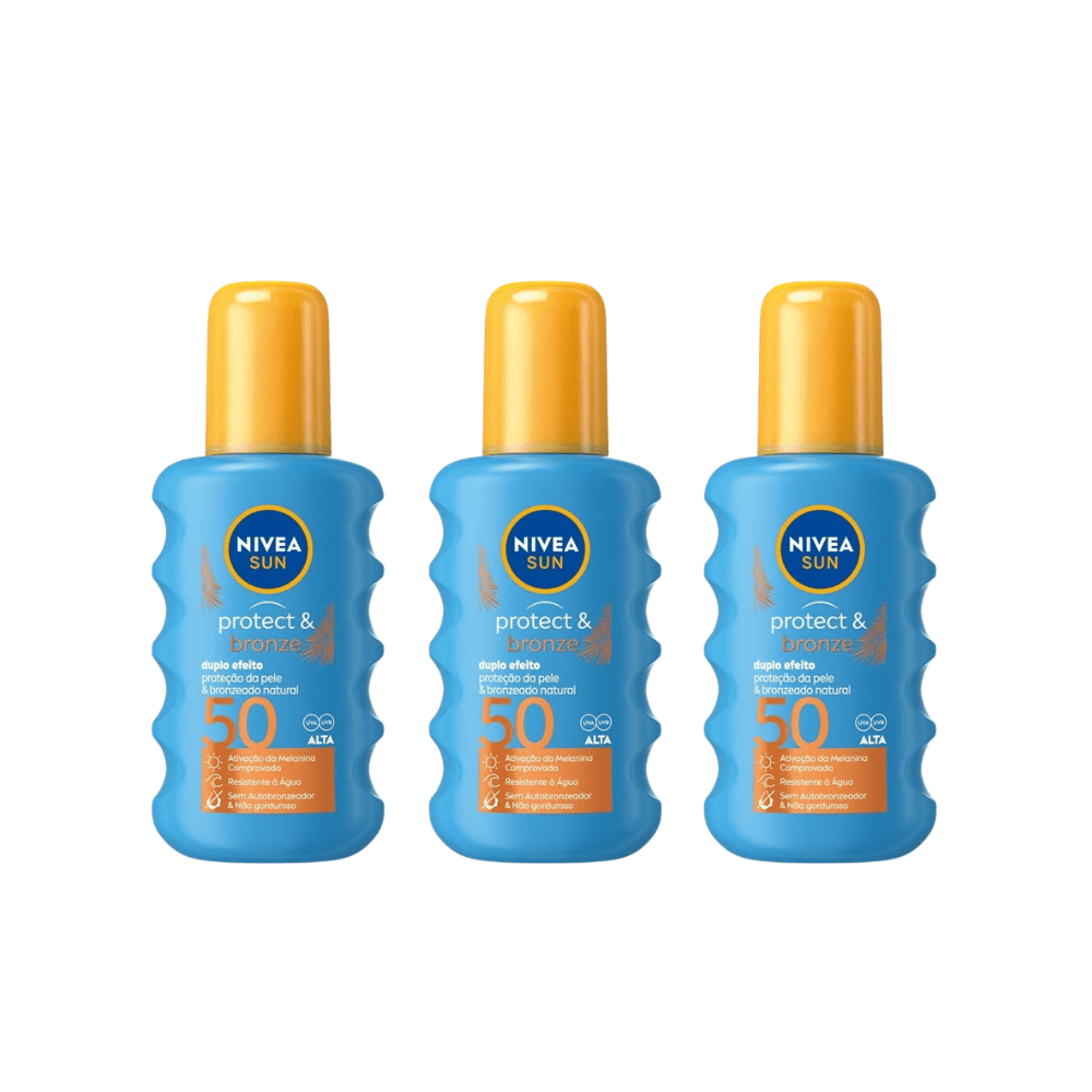 Nivea Sun Protect & Bronze Tan Activating Sun Cream Spray SPF50 200ml / 6.8 fl.oz - 3 Pack